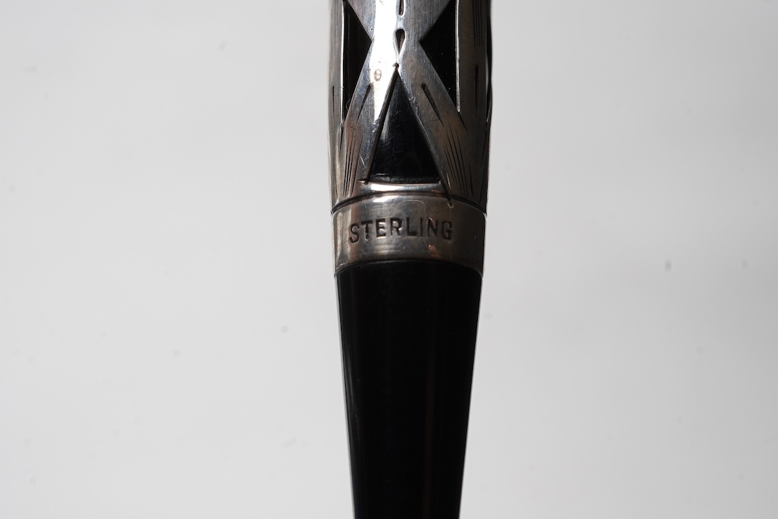 A rare Waterman Sterling silver filigree pencil with 'coffin' clip